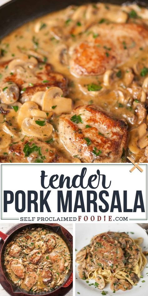 Pork Loin Mushroom Recipes, Mushroom Pork Tenderloin, Marinated Pork Tenderloin, Pork Marsala, Mushroom Wine Sauce, Pork Meals, Pork Sauce, Wine Recipe, Marinated Pork Tenderloins