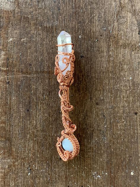 Crystal Grid Wand Activation Wand Reiki Tool Crystal Point | Etsy Talisman Jewelry, Crystal Garden, Mixed Media Jewelry, Aquamarine Beads, Crystal Wand, Wire Weaving, Wire Crafts, Crystal Grid, Wrapped Pendant