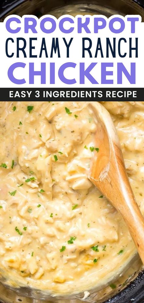 Looking for the ultimate creamy chicken casserole recipe? Look no further! Dive into our irresistible Crockpot Ranch Chicken recipe – a mouthwatering combination of just 3 ingredients. Perfect for your slow cooker or instant pot, this delicious easy family dinner will make your mealtime a true delight. Don't miss out on this easy, homemade chicken recipe that is bound to become a family favorite! Slow Cooker Ranch Chicken Taste Of Home, Crock Pot Chicken Recipes Ranch Packet, Creamy Chicken Crockpot Recipes Easy, Crockpot Creamy Ranch Chicken Recipes, Crockpot Chicken With Ranch Seasoning, Chicken With Ranch Seasoning Packet Crockpot, Slow Cooker Creamy Ranch Chicken, Creamy Ranch Chicken Instant Pot, Boneless Skinless Chicken Breast Slow Cooker Recipes