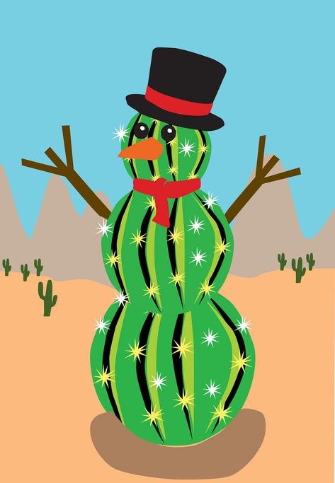 Cactus Christmas Trees Drawing, Cactus Quilt, Cactus Crafts, Arizona Christmas, Southwestern Christmas, Southwest Christmas, Cactus Christmas Trees, Snowman Christmas Card, Christmas Classroom Door