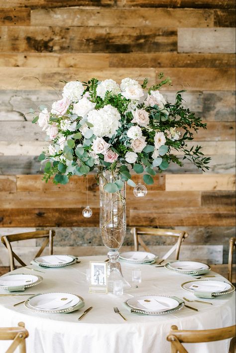 Hanging Orbs | Trumpet Vase Trumpet Centerpiece Tall Vases, Trumpet Vase Arrangement, Trumpet Centerpiece, Trumpet Vase Centerpiece, Tall Vase Centerpieces, Vase Centerpiece, Clear Vases, Wedding Floral Centerpieces, Pink Wedding Flowers