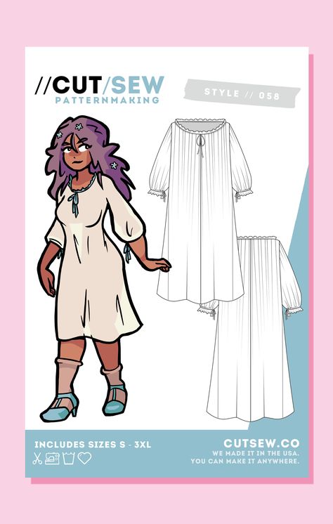 058 // CHEMISE Chemise Pattern Free, Japanese Sewing Patterns Free, Chemise Sewing Pattern, Mexican Radio, Live Deliciously, Fair Outfit, Japanese Sewing Patterns, Plus Size Sewing Patterns, Plus Size Sewing