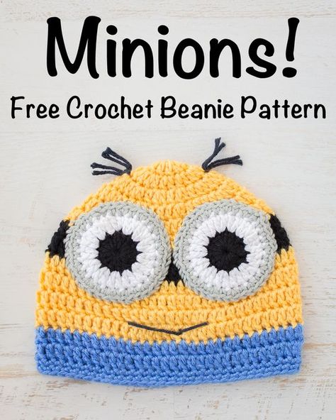 Crochet Minions Beanie + Free Pattern + Tutorial, Despicable Me, crochet hat for kids, boys, girls, yellow and blue, cartoon beanie, easy, quick, free Crochet Hat Kids, Lavender Hat, Minion Beanie, Charity Crochet, Minion Crochet Patterns, Minion Crochet Hat, Minion Pattern, Minion Hat, Crochet Hats For Boys