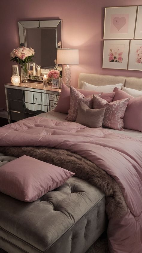 Transform your bedroom with these stunning pink bedroom ideas From soft teenage vibes to sophisticated grey and black themes explore a range of designs including dark rose small white accents and playful kid-friendly touches Incorporate touches of green dusty pinks and girly elements to create the perfect space Pink Grown Up Bedroom, Grey Pink And White Bedroom Ideas, Roses Bedroom Decor, Pink Grey And White Bedroom, Grey Pink Bedroom, Belles Bedroom, Grey And Pink Bedroom Ideas, Pink Grey Bedroom, Pink And Gray Bedroom