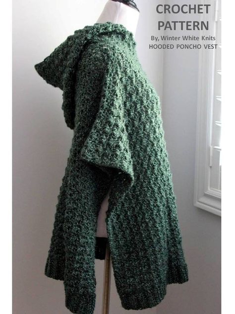 "THE EDEN WOODS  (HOODED PONCHO VEST PATTERN) (DIY CROCHET PATTERN) Crochet poncho pattern, Crochet hooded poncho vest pattern, Crochet cape, hooded poncho pattern, Crochet vest poncho, PDF instant download A tutorial crochet pattern, by Winter White Knits (ENGLISH ONLY) IMPORTANT: NOT A FINISHED PRODUCT This listing is for a CROCHET poncho pattern A tutorial for you to make your own poncho. :) PATTERNS ARE NON REFUNDABLE - because the pattern is sent to you immediately after your purchase by instant download - thank you. CROCHET PATTERN - hooded poncho pattern.  This listing is for a instant downloadable PATTERN for a crochet poncho, and not a finished product. You can make this beautiful hooded poncho using this easy to follow pattern. I have created a detailed pattern with clear directi Crochet Harry Potter Cape, Mushroom Scarf Crochet, Crochet Hooded Shrug, Hooded Poncho Crochet Pattern Free, Cute Crochet Clothes Patterns, Knitting Poncho Patterns, Crochet Thick Yarn Projects, Crochet Cloak Pattern Free, Crochet Hooded Cloak