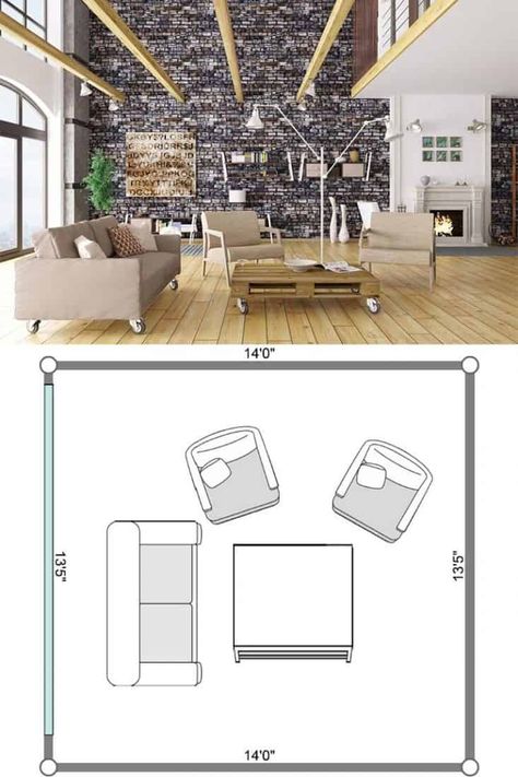 11 Sofa and Two Chairs Living Room Layouts - Home Decor Bliss Sofa And Chair Layout, Two Chairs Living Room, Brick Pattern Wall, Sofa And Two Chairs, Beige Furniture, Living Room Layouts, Long Narrow Living Room, Chairs Living Room, Narrow Rooms