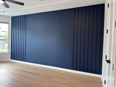 Livings Room Wall color Noval #accentwall #accentwalls #livingroomdecor #livingroomideas #noval #novalcolor #gold #blueandgold… | Instagram Wood Slat Accent Wall Blue, X Accent Wall, Gold Wall Accents, Orange Bedroom Accent Wall, Blue Stripe Wall, Navy And Grey Office, Blue Gray Accent Wall Living Room, Accent Wall Dark Blue, Wall To Ceiling Design