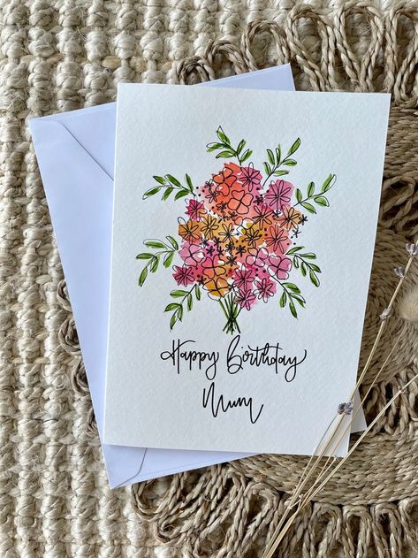 WithLoveElShop - Etsy Birthday Cards Acrylic Paint, Flower Bouquet Card, Painted Bouquet, Happy Birthday Drawings, Bouquet Card, Special Birthday Cards, Calligraphy Cards, Hand Painted Card, Paint Cards