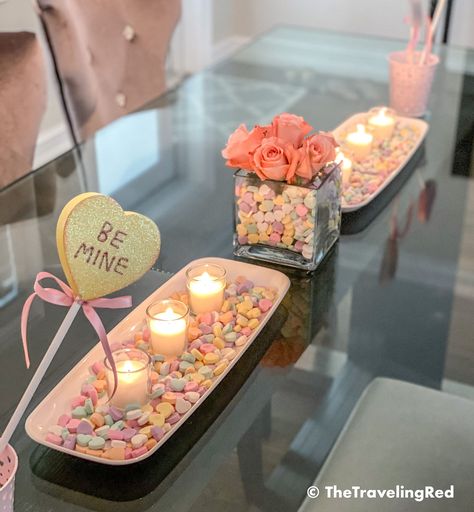 Galentines Party Set Up, Valentines Themed Baby Shower Ideas, Coquette Galentines, Sweetheart Candies, Valentines Theme Party, Church Valentines, Valentine Day Table Decorations, Galentines Day Ideas, Valentines Brunch