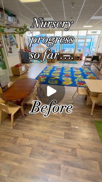 Louise on Instagram: "Two terms in and our progress so far.   Apart from the new @communityplayuk tables everything else is from Facebook Marketplace or things from the school that were no longer needed.   So thankful for the support and help from my lovely family and TAs 🥰  Easel inspiration: @nurseryteachernortheast   Visual timetable inspiration:  @earlyyearsoutdoor & @create_make_and_play   #teamworkmakesthedreamwork  #classroomtransformation #beforeandafter #beforeandduring #classroommakeover #eyfsclassroom #nurseryclass #eyfs #earlyyearsclassroom #earlyyears #eyfsteacher #fulltimeworkingmum #supportivefamily #amazingtas" Kindergarten Classroom Decor Diy, Small Childcare Room Ideas, Kindergarten Stairs Design, Early Years Classroom Set Up, Creative Curriculum Classroom Layout, Small Space Daycare Setup, Baby Room Set Up Childcare, Primary 2 Classroom Ideas, Circle Time Area Set Up