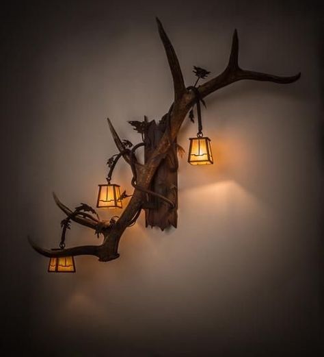 Takken Decor, Antlers Decor, Iridescent Art, Antler Crafts, Antler Art, Shed Antlers, Lodge Decor, Glass Lantern, Wooden Lamp