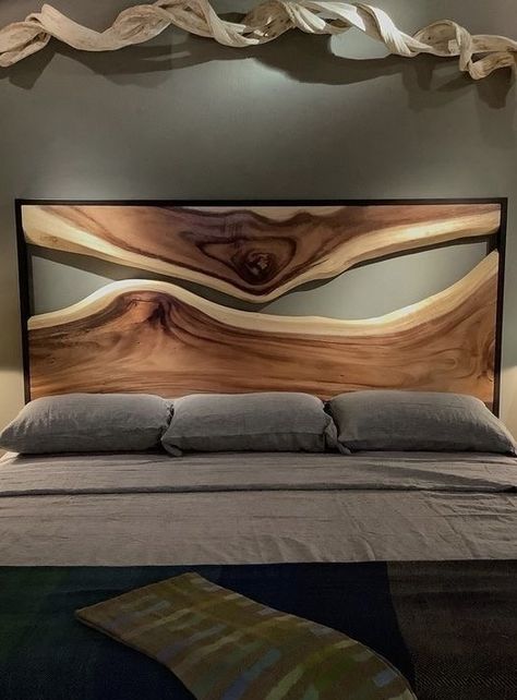 Live Edge Headboard, Live Edge Bed, Bed Frame Design, Wooden Headboard, Wood Beds, Diy Bed, Wooden Bed, Natural Resources, Diy Furniture Plans Wood Projects