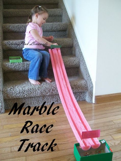 Pool Noodle Marble Racetrack - It’s a perfect indoor activity for a rainy day or can be taken outside so you can enjoy some sunshine. Marble Race, Smart Tiles, Pool Noodle, Marble Run, Indoor Activities, Craft Activities For Kids, Business For Kids, Race Track, Craft Activities