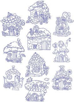 How To Draw Fairy Houses, Fairy Cottage Illustration, Mushroom Cottage Tattoo, Fairy House Embroidery, Mushroom Fairy House Tattoo, How To Draw A Fairy House, Fantasy Cottage Drawing, Fairy House Doodle, Cute House Drawing Cottages