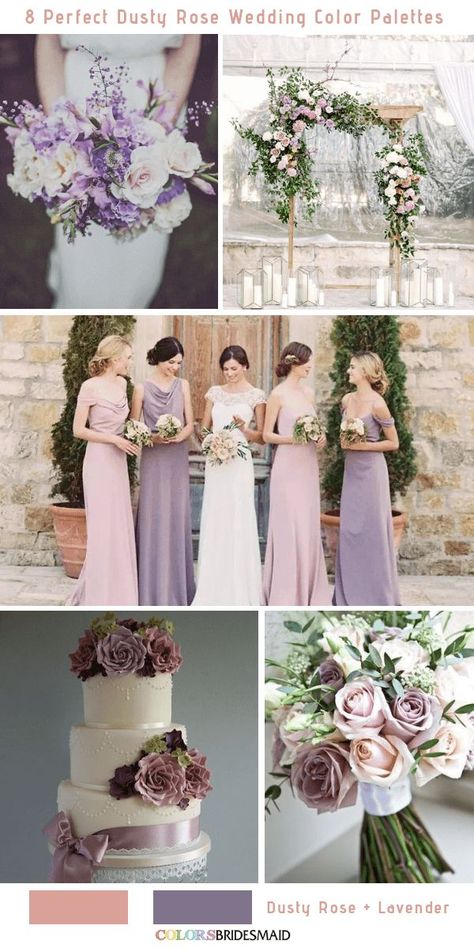 8 Perfect Dusty Rose Wedding Color Palettes for 2019 -No.3 Dusty Rose and Lavender #colsbm #bridesmaids #weddings #weddingideas #fallweddings b515 Dusty Rose Wedding Color Palettes, Lavender Wedding Colors, Dusty Rose Wedding Colors, Wedding Pastel, Wedding Color Palette Summer, Wedding Color Palettes, Lavender Bridesmaid, Big Wedding Dresses, Mauve Wedding