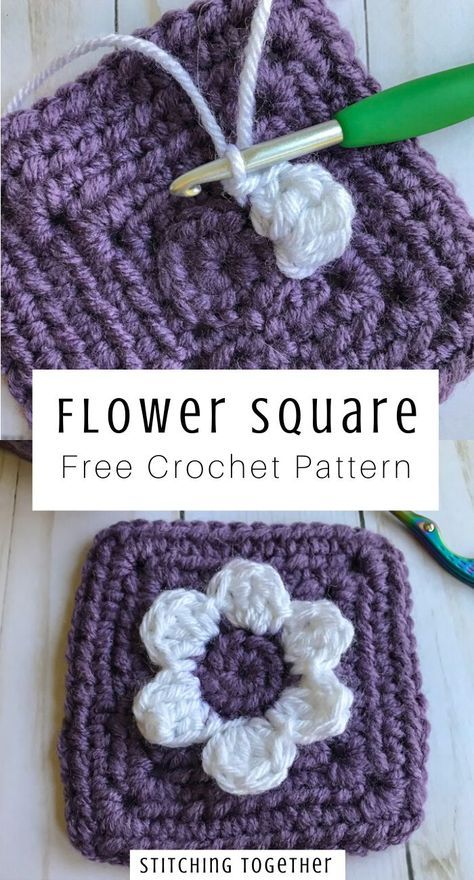 Crochet Flower Square, Motifs Granny Square, Diy Crochet Flowers, Crochet Flower Squares, Crocheted Squares, Granny Square Crochet Patterns Free, Crocheted Flower, Design Crochet, Square Crochet Pattern