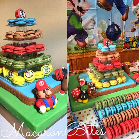 Mario Treats Ideas, Mario Themed Breakfast, Mario Pretzel Rods, Mario Macarons, Mario Baked Goods, Super Mario Macarons, Super Mario Sweets Table, Treats Business, Nintendo Birthday Party