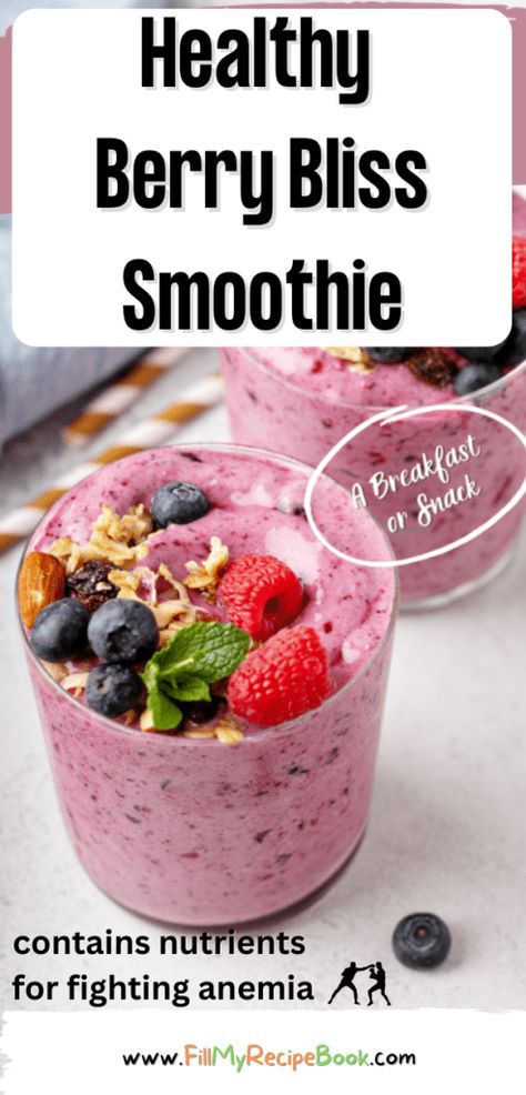 Smoothie Berry Recipe, Filling Breakfast Smoothie, Healthy Filling Breakfast, Berries Breakfast, Healthy Smoothies For Kids, Easy Christmas Breakfast, Healthy Vegetarian Breakfast, My Recipe Book, Smoothies Healthy