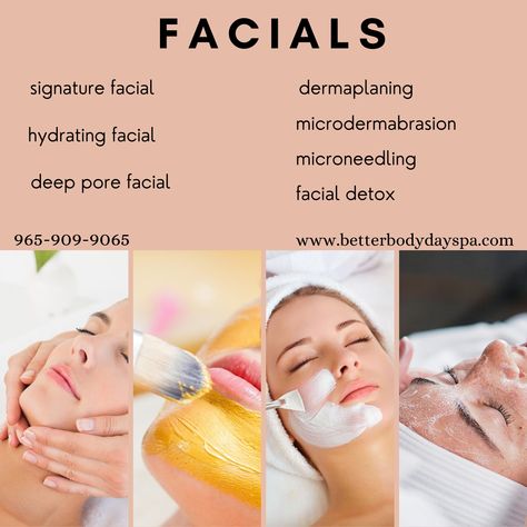 Order Of Facial Skin Care, Different Types Of Facials, Facial Images Skin Care, Types Of Facials Skincare, Facial Images Beauty, Facial Steps Professional, Esthetician Menu Of Services, Facial Aesthetics Poster, Facial Menu Of Services