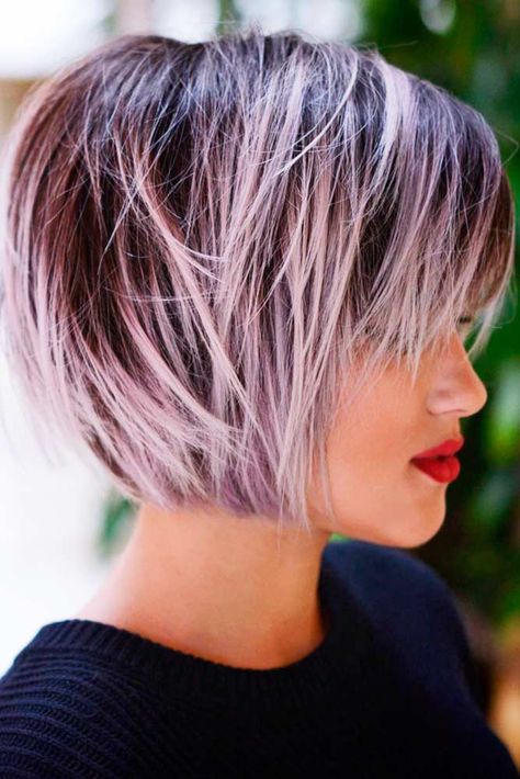 Layered Bob Haircuts for Super Sexy Look ★ See more: http://lovehairstyles.com/sexy-layered-bob-haircuts/ Purple Balayage, Rambut Brunette, Short Choppy Haircuts, Choppy Haircuts, Choppy Hair, Best Short Haircuts, Haircut And Color, Penteado Cabelo Curto, Short Hairstyle