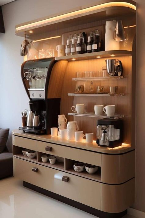 Upscale Coffee Bar, Coffee Bar In Kitchen, Bar In Kitchen, Diy Coffee Bar, Home Coffee Stations, Coffee Bars In Kitchen, Coffee Nook, Dream Kitchens Design, Home Coffee Bar