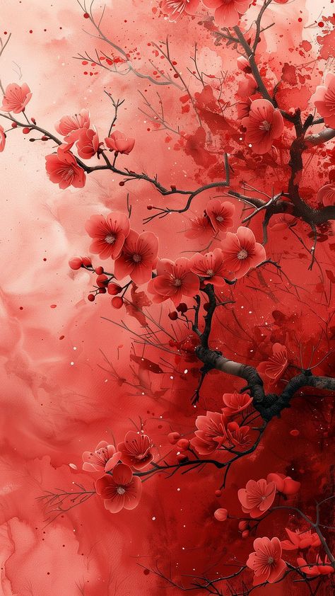 Red Phone Backgrounds Aesthetic, Chinese Background Wallpapers, Red Landscape Aesthetic, Red Anime Aesthetic Wallpaper, Red Japanese Aesthetic, Red Computer Wallpaper, Red Background Painting, Light Red Aesthetic, Red Flowers Wallpaper