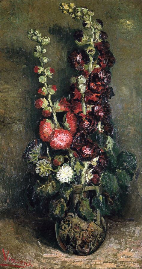 Vincent van Gogh - Vase with Hollyhocks, 1886 (Kunsthaus Z… | Flickr Artist Van Gogh, Painting Of Flowers, Vincent Van Gogh Art, Vincent Van Gogh Paintings, Flowers In A Vase, Georges Seurat, Arte Van Gogh, Art Van, Van Gogh Paintings