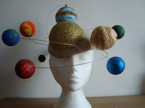 'Miss Universe' headpiece | Felt base with planets | Flickr Planet Headpiece, Solar System Headpiece, Space Headpiece, Solar System Hat, Miss Universe Costume, Solar System Costume, Universe Costume, Sun Costume, Space Costume