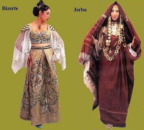 Traditional clothing of Bizerte (a city in North Tunisia, the northernmost city in Africa) and Jerba (an island that belongs to the Tunisian territory) Tunisian Fashion, Africa Traditional, Female Costumes, Tunisian Clothes, Art Help, Travel Clothes, Coastal Town, Folk Dresses, Russian Fashion