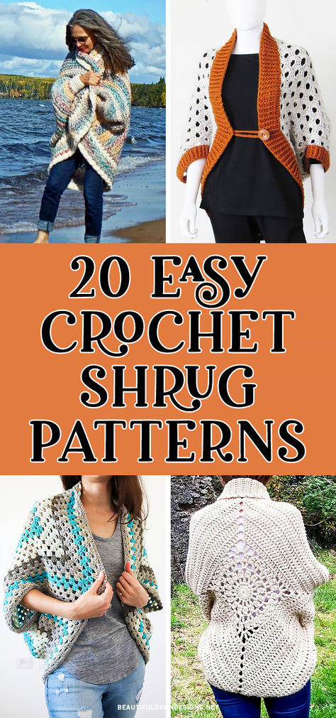 Stay warm and stylish with these 20 easy crochet shrug patterns! Perfect for beginners and experienced crocheters alike. You'll find granny square shrugs. oversized shrugs and more. Chunky Crochet Shrug Pattern Free, Crochet Shrug With Sleeves, Crochet Shrug Patterns Free, Easy Crochet Shrug Pattern Free Simple, Free Crochet Shrug Patterns For Women, Crochet Bolero Free Pattern For Women, Crochet Shrug Pattern Free Easy, Shrug Crochet Pattern Free, Crochet Shoulder Shrug