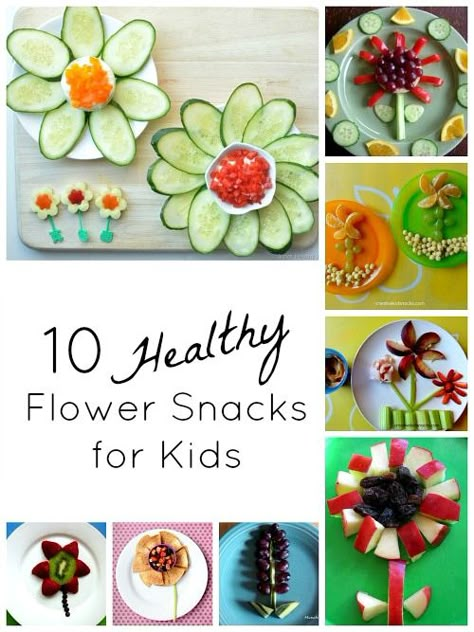 10 Flower Snacks for Kids...fun to make and healthy, too! (You can also link up your own flower theme crafts and activities here!) Flower Snacks, Picky Toddler, Fresh Fruit Recipes, Fun Food For Kids, Decorações Com Comidas, Kid Snacks, Fun With Food, Cute Snacks, Flower Theme