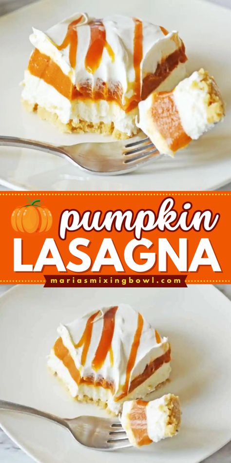 Are you looking for a fall food recipe that is good for beginners? Learn how to make this pumpkin lasagna recipe! It is simple yet sweet and tasty. You can have this delicious dessert without the need for baking. This savory pumpkin dish is a must-try! Pumpkin Cheesecake Lasagna Taste Of Home, Easy Fall Desserts Quick And Simple, Canned Pumpkin Recipes Dessert, Canned Pumpkin Desserts, Desserts Lasagna, Recipes With Canned Pumpkin, Canned Pumpkin Recipes Easy, Dessert Lasagna Recipes, Pumpkin Fluff Dessert