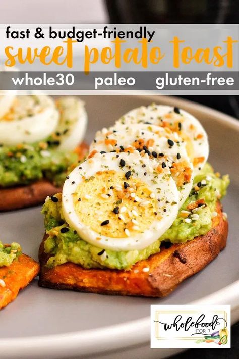 Sweet potato toast with avocado and boiled eggs (gluten-free, dairy-free, paleo) #glutenfree #paleo #avocado #breakfast #wholefood Whole30 Easy, Potato Toast, Easy Whole 30 Recipes, Sweet Potato Toast, Recipes Lunch, Whole 30 Breakfast, Dairy Free Breakfasts, Whole 30 Diet, Gluten Free Dairy Free Recipes