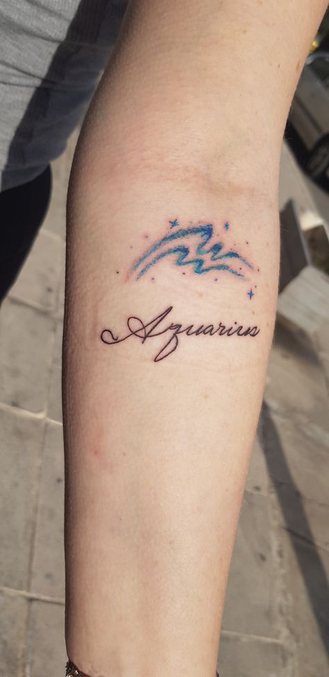 Aquarius Word Tattoo, Zodiac Tattoo Aquarius, Aquarius Zodiac Tattoo, Tattoo Ideas Zodiac, Legend Tattoo, Tattoo Aquarius, Aquarius Flower, Wrist Tatoo, Water Symbol