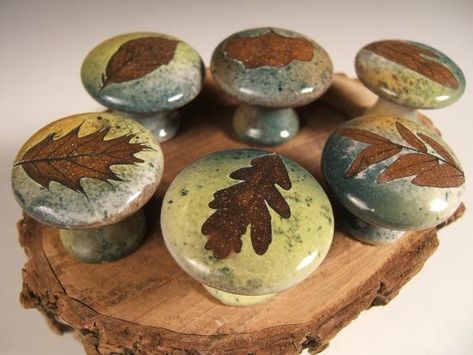 cabinet knobs with real leaf ... Rabbit Foot Fern, Kitchen Knobs And Pulls, Handmade Knobs, Rustic Dresser, Rustic Kitchen Cabinets, Kitchen Drawer Pulls, Rustic Cabinets, Kitchen Cabinet Drawers, Kitchen Knobs