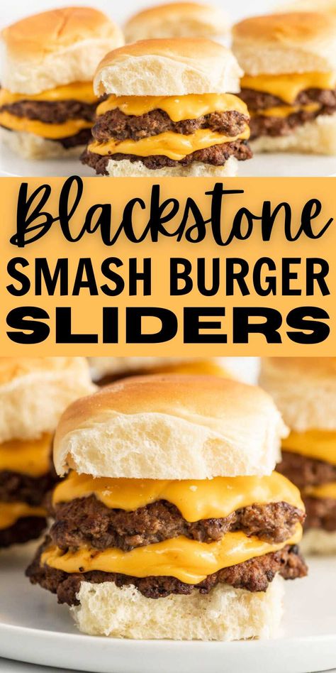 Blackstone Smash Burger Sliders - grillonadime.com Cheeseburger Sliders Blackstone, Blackstone Smash Burger, Smash Burger Sliders, Blackstone Camping, Easy Grill Recipes, Burger Sliders Recipes, Recipes For The Grill, Easy Grill, Griddle Cooking Recipes