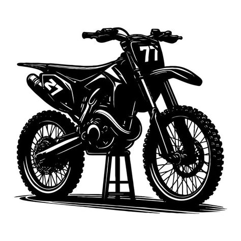 A black and white drawing of a motorcycl... | Premium Vector #Freepik #vector #dirt-bike #motorcycle-illustration #motocross-illustration #trail-bike Dirt Bike Vector, Trail Bike, Motorcycle Illustration, White Drawing, Logo Psd, Technology Icon, Card Banner, Black And White Drawing, House Vector