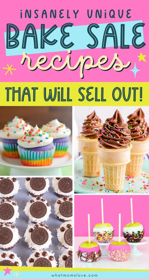 Baked Good For Bake Sale, Cute Bake Sale Packaging, Easy Cake Stall Ideas, Baked Good Sale Ideas, Cute Easy Bake Sale Ideas, Diy Bake Sale Ideas, Baked Good To Sell, School Cake Sale Ideas, Fundraiser Snack Ideas