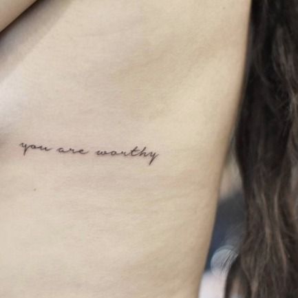 You Are Worthy Tattoo Fonts, You Are Worthy Tattoos For Women, Worthy Tattoo, Tattoo Christian, Small Words Tattoo, Small Quote Tattoos, Elephant Tattoo Design, Shape Tattoo, Hip Tattoo