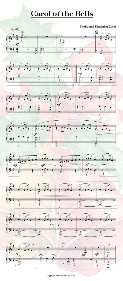 Carol Of The Bells Piano, Christmas Piano Sheet Music, Ukrainian Christmas, Christmas Piano, Carol Of The Bells, Piano Score, Christmas Carols, Piano Songs, Piano Tutorial