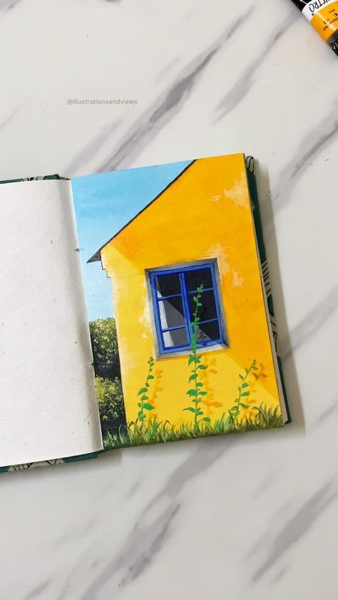 House Acrylic Painting, فنسنت فان جوخ, Inspiration Painting, Small Canvas Paintings, Yellow House, Simple Canvas Paintings, Soyut Sanat Tabloları, Gouache Art, Abstract Art Painting Diy