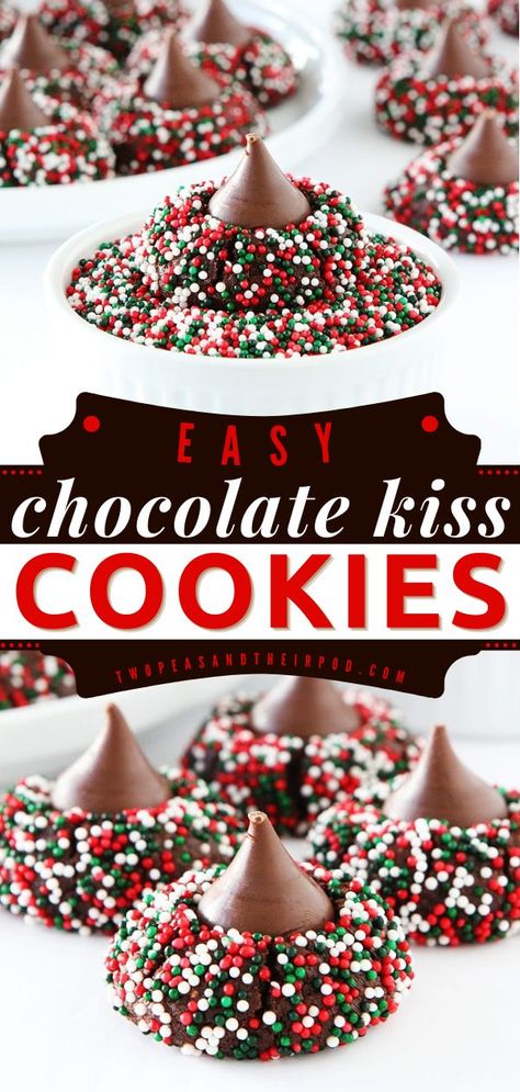 Chocolate Kiss Cookies, Christmas cookies, Christmas treats Chocolate Candy Cane Kiss Cookies, Christmas Cookie Hershey Kiss, Pb Cookies With Hershey Kiss, Hershey Kisses Recipes Easy, Christmas Cookie With Hershey Kiss, Herseys Chocolate Kiss Cookies, Chocolate Thumbprint Cookies Recipe Hershey's Kisses, Christmas Cookies Hershey's Kisses, Chocolate Thumbprint Cookies Kisses