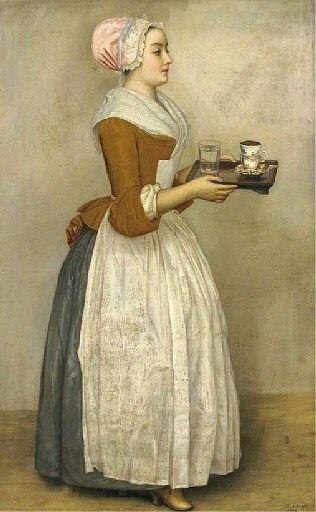 Albert Krafft (19th-century German artist) La Belle Chocolatiere 1854 Dutch Clothing, Class Dress, 18th Century Clothing, Chocolate Girls, 18th Century Fashion, Century Clothing, Classic Paintings, Creative Colour, Historical Clothing