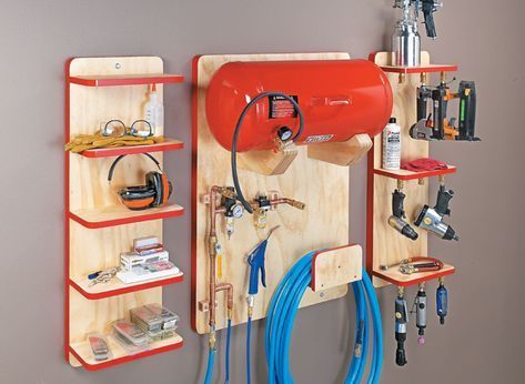 Air Tool Storage, Woodshop Plans, Organized Workshop, Woodsmith Plans, Garage Organization Tips, Garage Workshop Organization, Tool Stands, Shop Projects, Diy Garage Storage