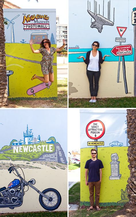 Silliness at Trevor Dickinson’s Newcastle Museum Photowall! Siobhan and I at the top, bottom right – Sean Fennessy makes a rare appearance in front of the camera! Ha ha! Promotional Photography, Interactive Retail, Urban Spaces Design, Hoarding Design, Outdoor Backdrops, Selfie Wall, Photo Zone, Interactive Walls, School Murals