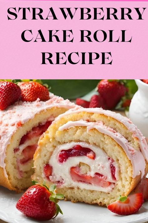 This Strawberry Cake Roll features a light, airy sponge cake filled with a fresh, sweet strawberry cream. The cake is baked, rolled with the strawberry filling, and then chilled to set. It's a delightful, elegant dessert perfect for any special occasion. Strawberry Cake Roll Recipe, Strawberry Cream Cake, Strawberry Roll Cake, Sponge Cake Filling, Butter Carrots, Strawberry Butter, Strawberry Whipped Cream, Cake Roll Recipes, Strawberry Filling