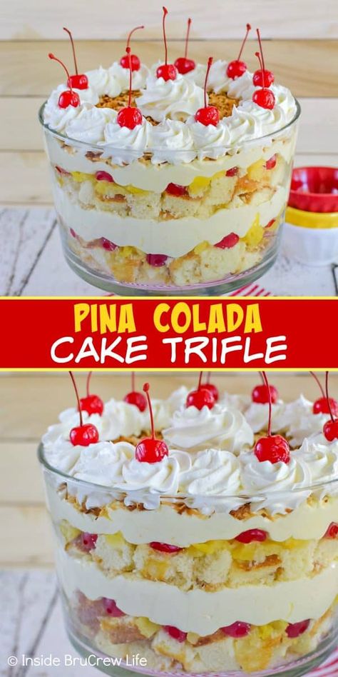 Coconut Trifle, Oreo Trifle, Trifle Bowl Recipes, Cake Trifle, Punch Bowl Cake, Trifle Cake, Trifle Dessert Recipes, Dessert For Summer, Pina Colada Cake