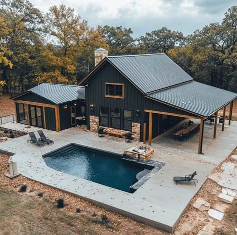 Dream Barndominium, Barndominium Home, Rustic Pool, Hunt House, Dream House Pool, Pool Paradise, Awesome Houses, Ranch House Decor, Barn Houses