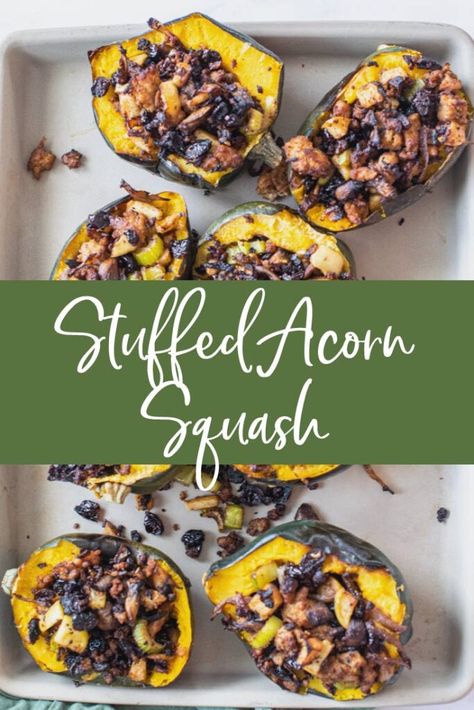 Stuffed Acorn Squash - clean cuisine Sweet Potato Stuffed, Potato Stuffed, Winter Squash Recipes, Stuffed Acorn Squash, Anti Inflammation Recipes, Acorn Squash Recipes, Sweet Potato And Apple, Pumpkin Cranberry, Healthy Cookie Recipes