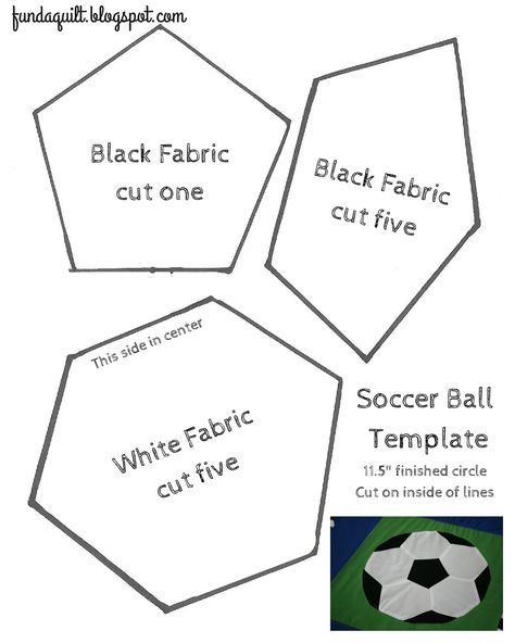 I've been working on a quilt for a little boy who loves athletics.  When his Mom said he likes football, basketball and soccer best I... Soccer Ball Pattern Template, Soccer Quilt Pattern, Printable Soccer Ball, Soccer Quilt, Soccer Ball Pattern, Soccer Crafts, Football Quilt, Sports Quilts, Ball Pattern